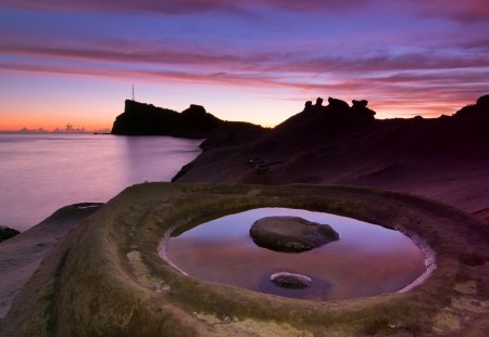 coastal rock pool in taiwan china - rock, sunset, pool, coast