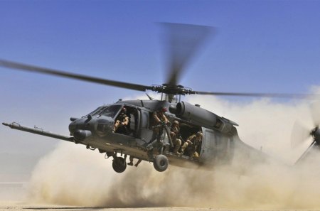 Landing of troops - helicopter, people, desert, military