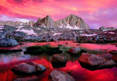 Red Mountain Lake - lake, nature, mountain, red