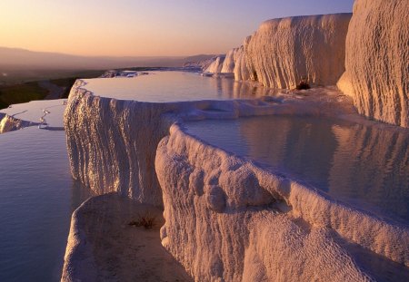 incredible salt pools in pamukkale turkey - pools, salt, valley, sky