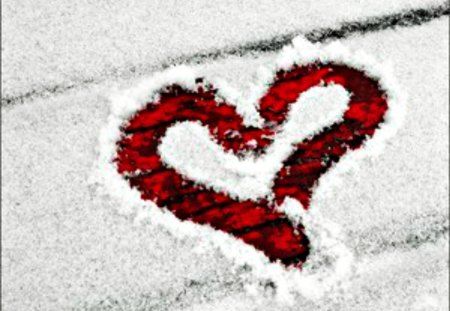 Snowy Red Heart - cute, heart, red, snowy