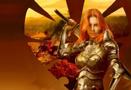 alexa the warrior - sword, fantasy, armor, trees