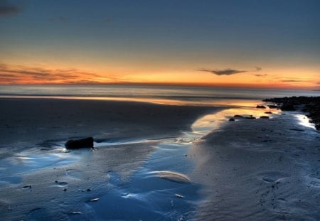 deserted beach - water, sky, sand, sunlight