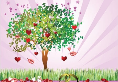 The love tree - wedding, kiss, valentine, lips, hearts, tree, love, romantic