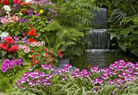 waterfall - nice, flower, heart, beautiful