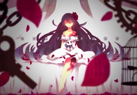 Wild Heart - doll, girl, heart, red, anime, long hair, black