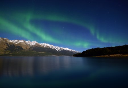 The Goddess of Dawn - amazing, splendor, landscape, sunrise, stars, new zealand, dawn, aurora, view, aurora borealis, lake, sky, clouds, beautiful, sea, beauty, lovely, ocean, northern lights, nature, lakes, mountains, seascape, peaceful