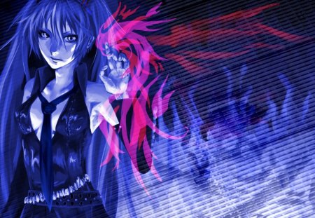 Anime - miku, dark, vocaloid, anime, blue