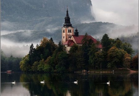 The Beauty of Slovenia - slovenia, lake, ducks, church, castle, historical, europe