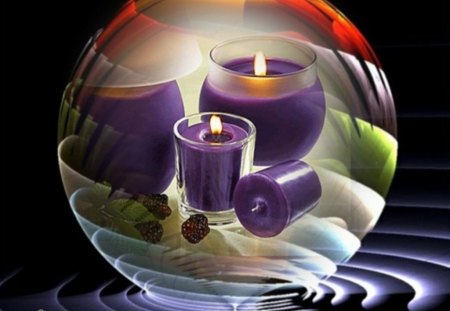 collage in purple - abstract, sphere, candles, purple