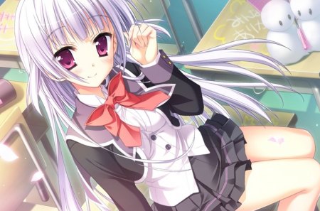 Sakura Tamaki - anime, anime girl, sakura tamaki, school uniform, black, white, red, hatsuyuki sakura, classroom, school girl