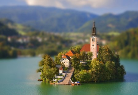 Castle - island, water, trees, castle