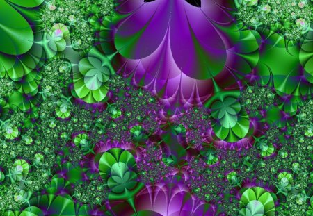 Magical Garden - abstract, flower, leaves, flowers, purple, green, garden, fairy, enchanted, fractal