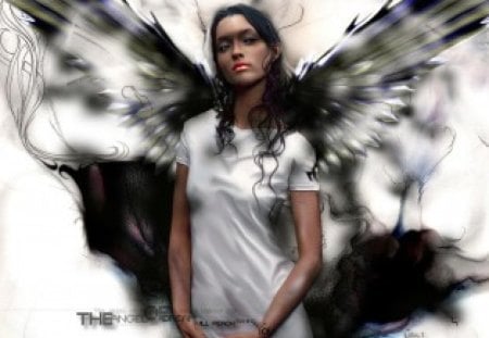 desire angel - black, fantasy, white, wings