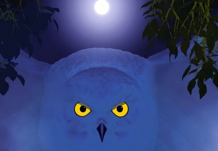 night hunter - moon, trees, eyes, snow