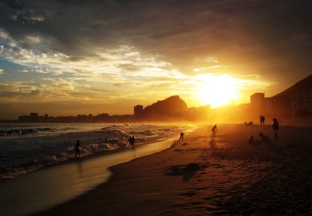 copacabana at sunset - city, beach, sunset, people