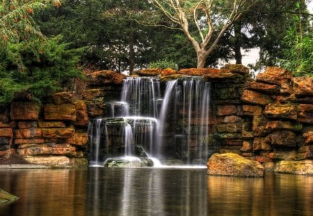 highfields park waterfall - waterfall, park, rocks, cascade