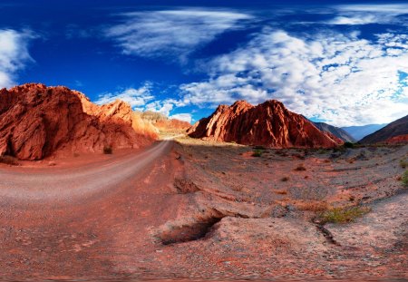 Desert Road - beauty, nice, sky, mounts, hot, hills, road, rocks, widescreen, amazing, cool, clouds, beautiful, colors, awesome, deserts