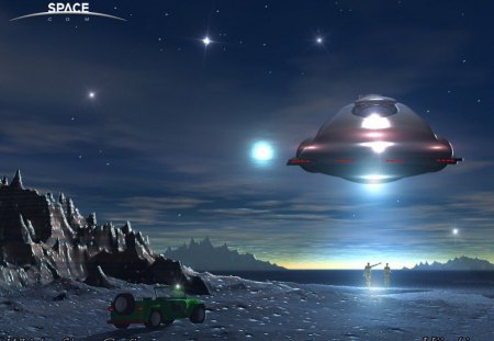 aliens wallpaper - rock, space ship, beam, truck