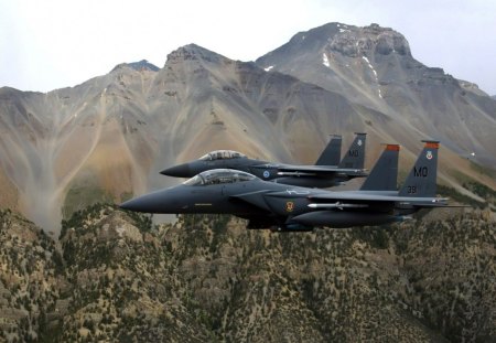 pair of war birds - aircraft, mountains, military, planes