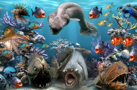 Sea Creatures - ocean, sea creatures, fish, aqarium