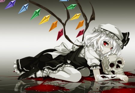 Bloody Flandre - beauty, girl, saccubus, touhou, game, flandre, wall, anime, new