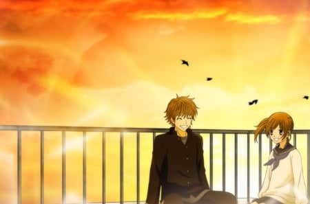 Anime - love, anime, sunset, couple, drawing