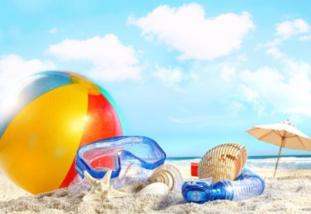 Summer - ball, summer, sand, vacation, beach, nature, umbrella