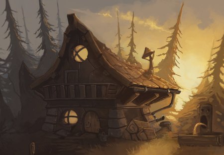 Forest Shack - wallpaper, art, digital art, landscapes