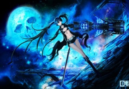 Anime - anime, canon, blue, katana, brs, skull