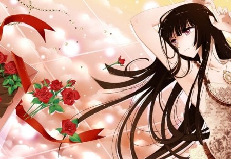 Houraisan Kaguya - long hair, touhou, rose, game, girl