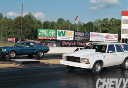 Chevy Vs  Ford - track, wagon, mustang, racing