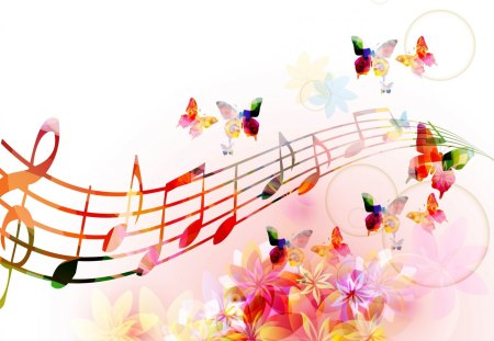 Colorful melody - melody, song, music, colorful, notes, butterfly, life, colors, happiness