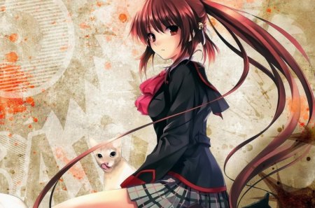 Rin Natsume - anime shool girl, red, school girl, black, little busters, rin natsume, anime, anime girl