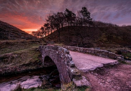 Highland bridge - water, fields, beautiful, evening, landscape, river, sunset, nature, scotland, peaceful, bridge