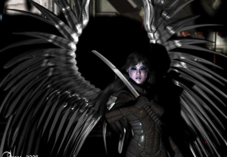 Dark Angel - winged, dark, wings, sword, gothic