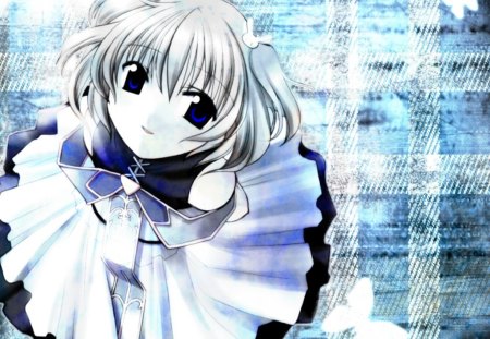 Anime - butterfly, girl, anime, blue