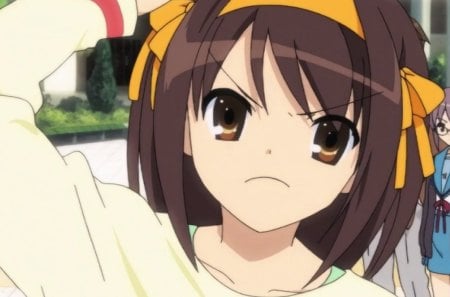 Haruhi is going to hit you - anime, haruhi, mad, suzumiya