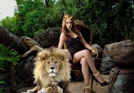 Leo the Lion - throne, animal, cub, girl, lion