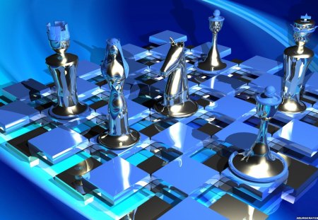 Chess Board - abstract, board, blue, chess, 3d