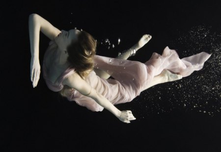 Underwater woman - woman, swim, photography, breath hold, fashion, bubbles, underwater