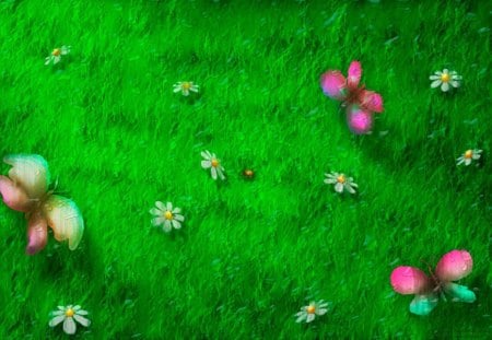 BUTTERFLY PLAYGROUND - daisies, flowers, butterflies, ladybirds, grass