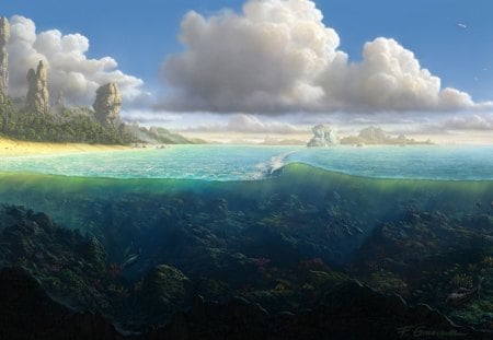 Underwater - digital art, landscapes, art, wallpaper