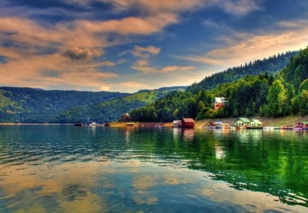 beautiful nature - water, trees, reflection, clouds