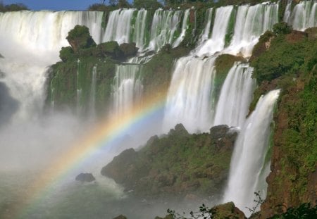 falls and rainbow - nature, water, rainbow, falls