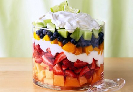 Fruit Salad - salad, cream, whipped, fruits, jar