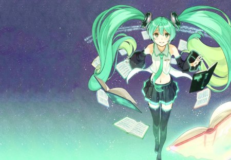 Hatsune Miku - tie, pretty, artistic, twin tail, uniform, stunning, headphones, nice, program, leggings, hot, thighhighs, beauty, virtual, cg, white, cute, aqua eyes, song, outfit, sexy, vocaloid, anime, blue, amazing, twintail, hatsune miku, microphone, music, aqua, stockings, art, idol, anime girl, skirt, beautiful, singer, girl, cool, black, miku, awesome, diva, digital, aqua hair, thigh highs, hatsune, vocaloids, headset