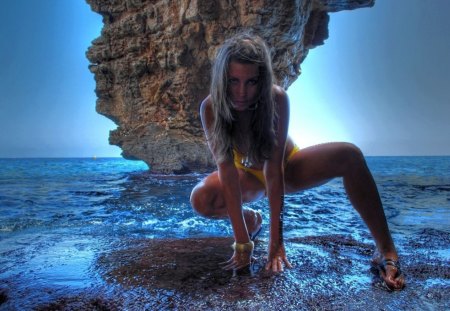 Sandra - girl, cave, water, stones