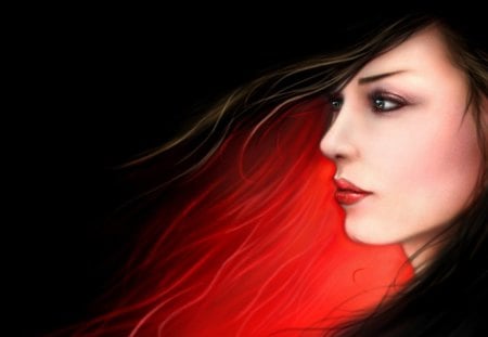 Girl face - face, abstract, girl, red, fantasy