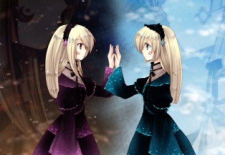 Twins Touch!!! - touch, girl, twins, pink, blue, anime, cute